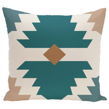 Mesa Geometric Print Pillow, Aqua, 16"x16"