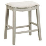 OSP Home Furnishings - 2-Pack Saddle Stool 24"H Farmhouse Style, Linen Fabric/White-Washed Finish - Refresh your kitchen with a pair of chic 24" counter height bar stools. The perfect option for entertaining friends, quick meals, and enjoying a morning cup of coffee. Tons of classic charm thanks to a painted, white-washed finish, beautiful nailhead trim surrounding a thick padded saddle seat. Attractive solid wood frame. Sold as convenient 2-pack. Arrives ready to assemble.