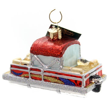Old World Christmas Pontoon Boat Glass Ornament Water Cruising 46059