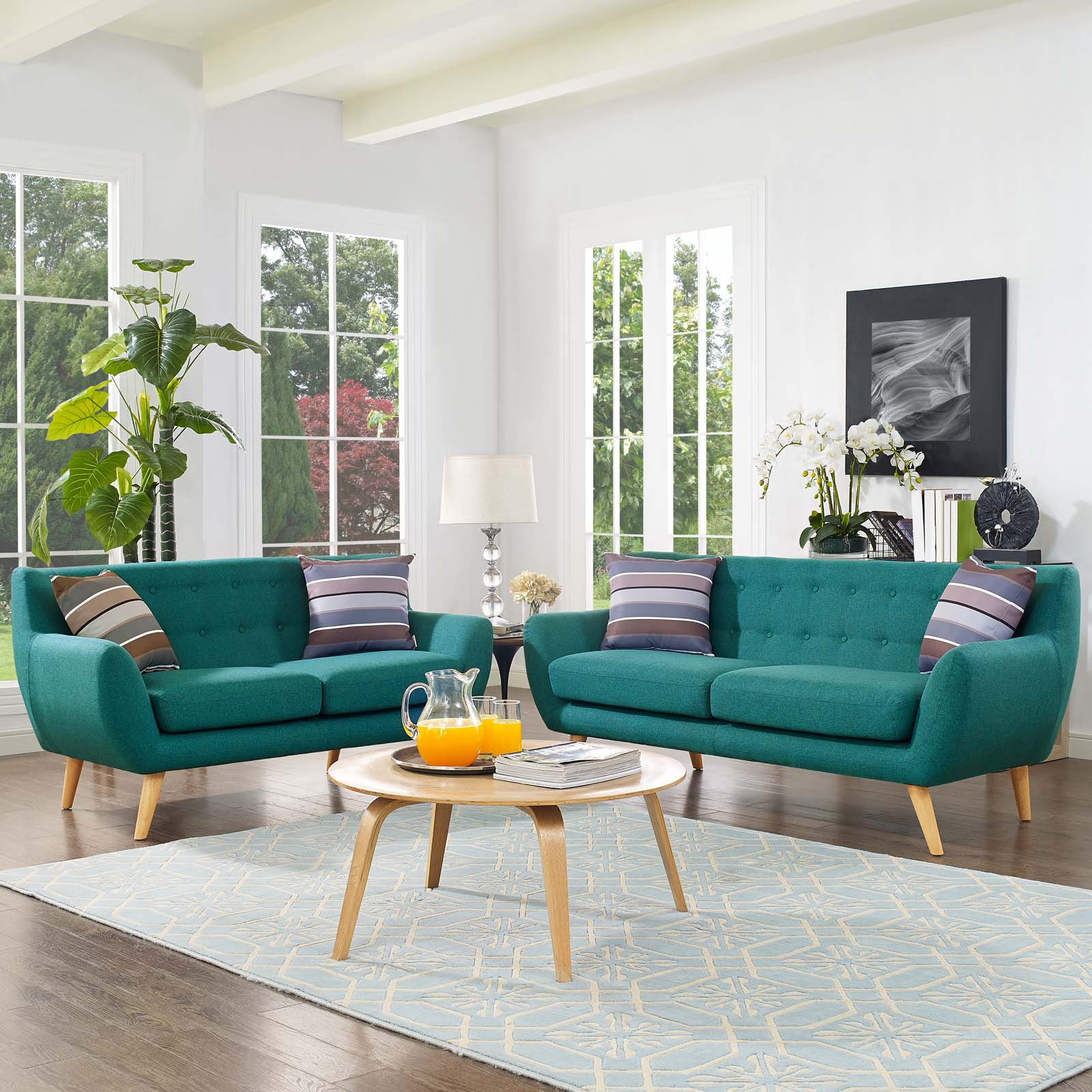 Modern Contemporary Urban Living Loveseat and Sofa Set, Fabric ...