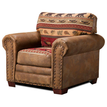 Unique Accent Chair, Microfiber Upholstery With Naturalistic Pattern, Nailhead