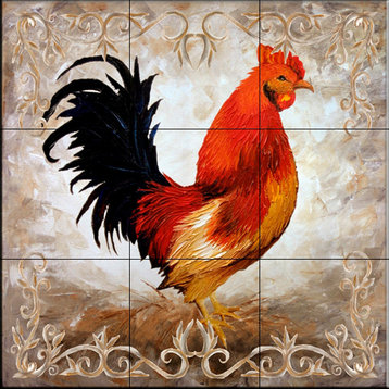 Tile Mural, Rooster Ii by Malenda Trick