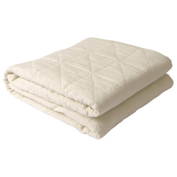 Linen and Cotton Square Quilt, White, Twin