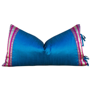 Naivy Large Festive Indian Silk Queen Lumbar Pillow Cover