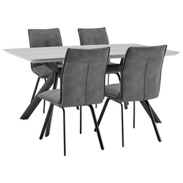 Armen Living Margot and Rylee 5-Piece Modern Fabric Dining Set in Gray/Black