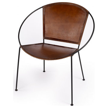 Modern Ring Shape Brown Leather Accent Chair
