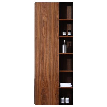 FIGURE Walnut Wall Mount Modern Bathroom Side Cabinet, 22"