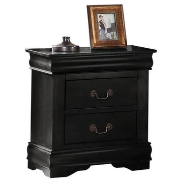 Benzara BM185915 Wooden Nightstand with Two Drawers, Black
