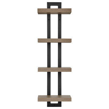 Danya B. 4-Tier Ladder Bracket Floating Wall Shelves Metal and MDF, Walnut