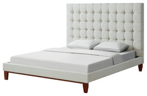 Baldwin Button Tufted Platform Bed, Off White, King