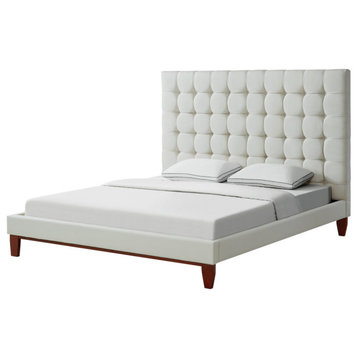 Baldwin Button Tufted Platform Bed, Off White, King