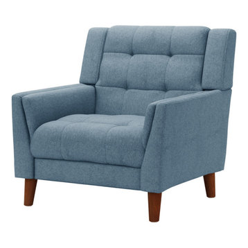 GDF Studio Evelyn Mid Century Modern Fabric Arm Chair, Blue/Walnut