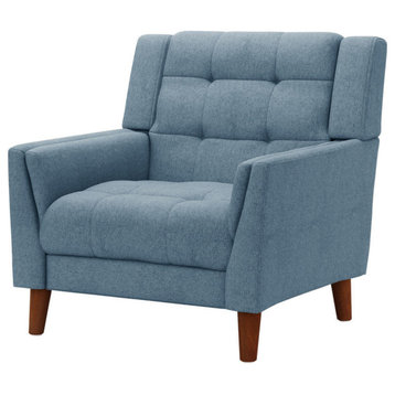 GDF Studio Evelyn Mid Century Modern Fabric Arm Chair, Blue/Walnut