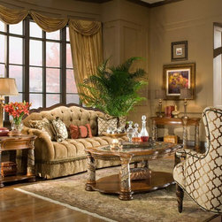 Villa Valencia Classic Chestnut 2 PC Sofa Set with Chair by Michael Amini - Living Room Furniture Sets