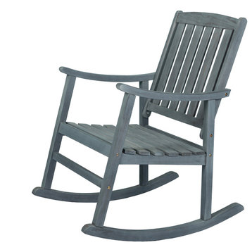 Penny Classic Slat-Back Acacia Wood Patio Outdoor Rocking Chair, Gray, Single