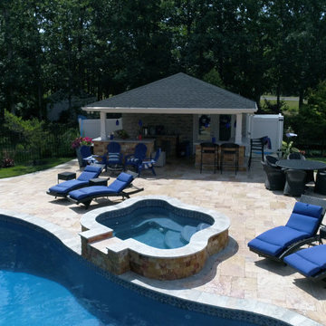 Ella (Scabos) Travertine Paver and Silver Travertine Pool Coping Project