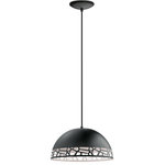 EGLO - Savignano 1-Light Pendant - Eglo's Savignano family introduces contemporary accents of pebbled shades to modern light fixtures. Our 380mm diameter pendant features one light that shines a dimmable glow on your room, perfect over the kitchen table or in a living space. This steel constructed bowl dome is finished in a black exterior with white interior, allowing it to contrast any design palette.Add warmth to your space with the Savignano Pendant Light by Eglo, which features a matte black shade with white cutout detailing that  adds intrigue to this shade. This fixture offers an adjustable height, and you can mount it on a sloped ceiling.