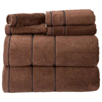 Lavish Home Quick Dry 100% Cotton Zero Twist 6 Piece Towel Set, Chocolate