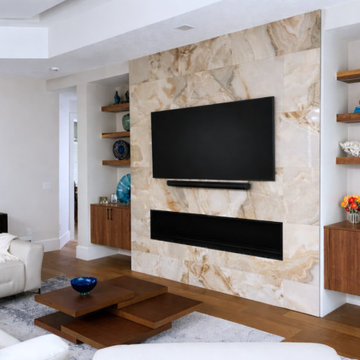 Onyx Tile Fireplace Wall Living Room Renovation