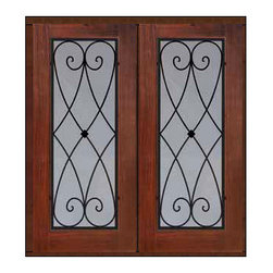 Prehung Double Door 80 Fiberglass Charleston Full Lite Wrought Iron - Front Doors