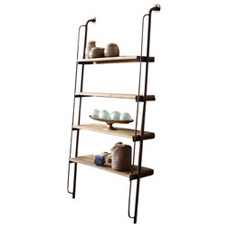 Display And Wall Shelves  Leaning Wood and Metal Wall Shelving Unit, Large