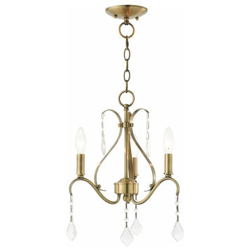 Traditional French Country Three Light Chandelier-Antique Brass Finish