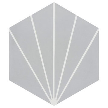 8"x9" Menara Handmade Cement Tiles, Set of 12, Gray/White