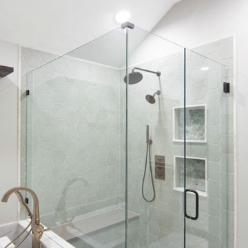 Contemporary Bohemian Primary Bath + Closet Remodel Overland Park, KS