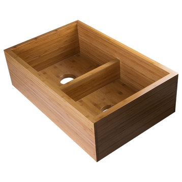 33" Double Bowl Bamboo Kitchen Farm Sink