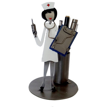 Nurse With Chart Business Card and Pen Holder