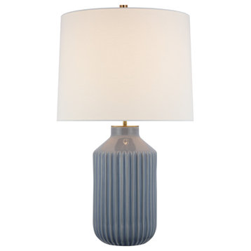 Braylen Medium Ribbed Table Lamp in Polar Blue Crackle with Linen Shade