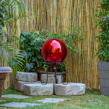 10" Diameter Indoor/Outdoor Glass Gazing Globe Yard Decoration, Red