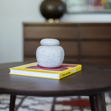 Mid Century Modern Coffee Table with Yellow and Red Accents