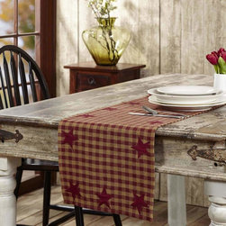 Mayflower Market - Burgundy Star Runner Woven 13x72 - Table Runners