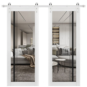 Sturdy Double Barn Door 64 x 84 | Lucia 2566 White Silk Clear Glass | 13FT