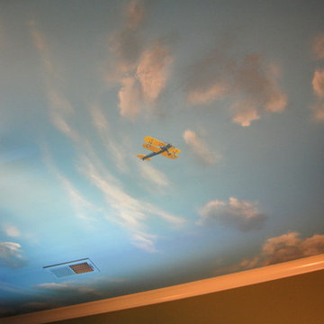 Aviation/Planes Themed Mural by Tom Taylor of Wow Effects, for a boy's bedroom.