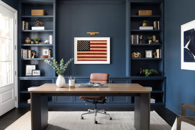 Inspiration for a transitional freestanding desk home office remodel in DC Metro with blue walls