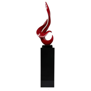 Red Flame Floor Sculpture With Black Stand, 65" Tall