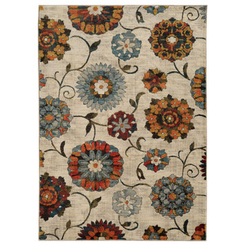 Casa Largescale Floral Ivory and Multi Rug, 1'10"x3'0"