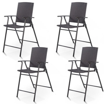 4-Pieces Rattan Brown Folding Chairs