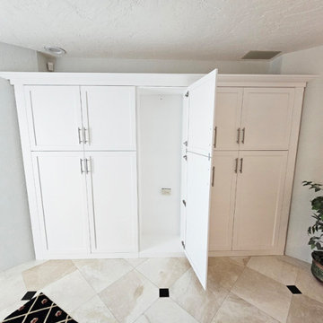 Custom Shaker Built-In Storage Cabinetry with Adjustable Shelves, 3” Crown