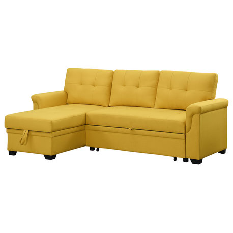 Lucca Linen Reversible Sleeper Sectional Sofa, Yellow