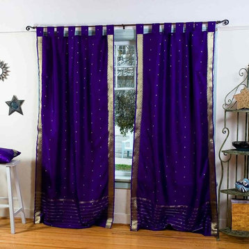 Purple  Tab Top  Sheer Sari Curtain / Drape / Panel   - 80W x 120L - Pair