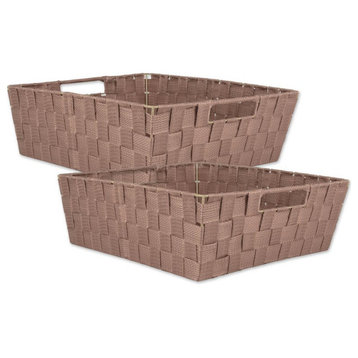 DII 5" Trapezoid Modern Nylon Basketweave Bin in Brown (Set of 2)