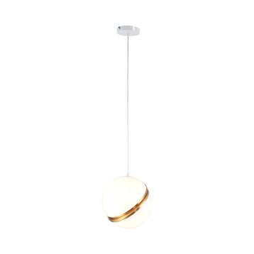 Single Pendant Ball Orb Light Fixture, Gold Metal, White Acrylic Frame