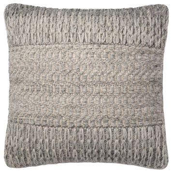Loloi Decorative Throw Pillow Cover With Poly, Gray, 18"x18"