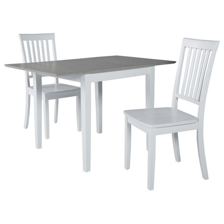 Simplicity Drop Leaf Table With 2 Chairs, Bleached Oak/White