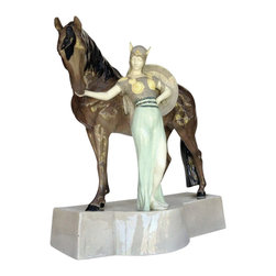 1930s Ceramic Valkyrie and Horse Sculpture by Stanislaus Capeque for Goldscheide - Sculptures