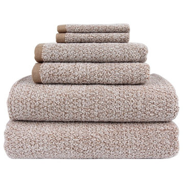 Everplush Diamond Jacquard Bath Towel Set 6 Piece, Khaki (Light Brown)