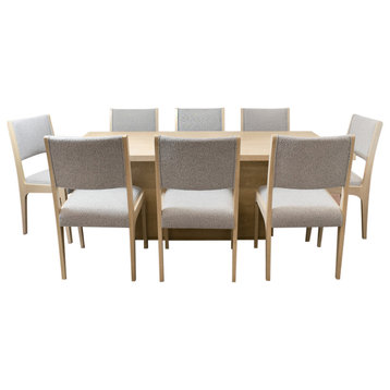 Flagstaff 9-Piece 84" Dining Set With 8 Ash Boucle Chairs In Gray